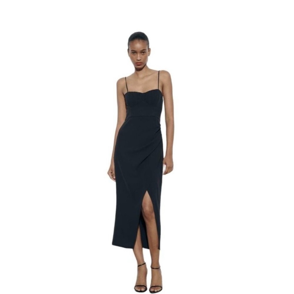 Zara Midi Corset Black Dress 7613/955 - Large - Like New